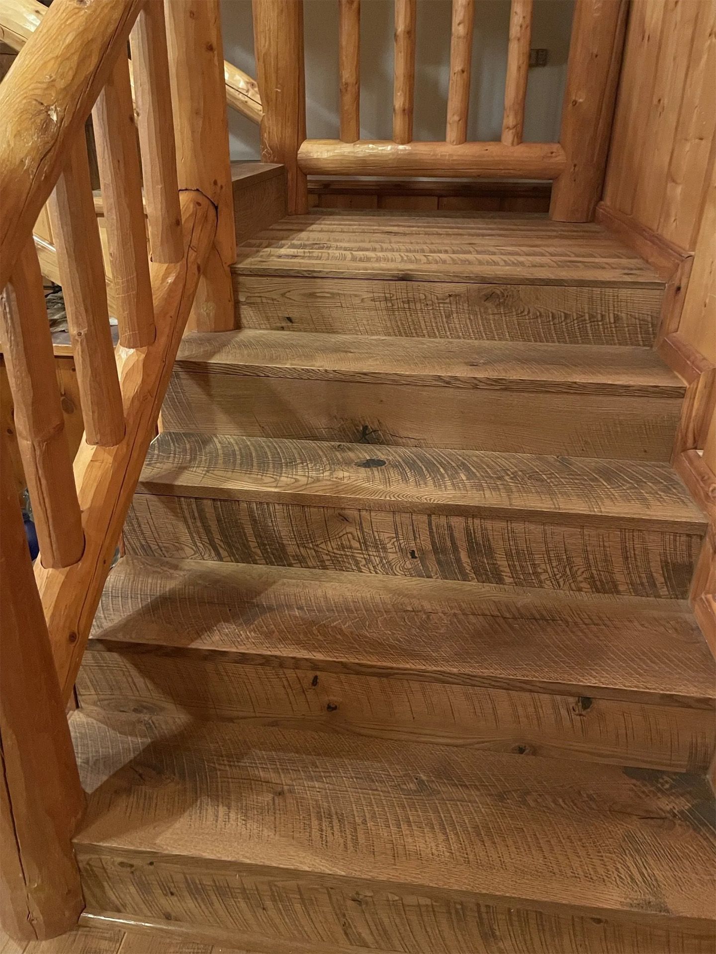 Circle sawn white oak stair treads, risers, and landings