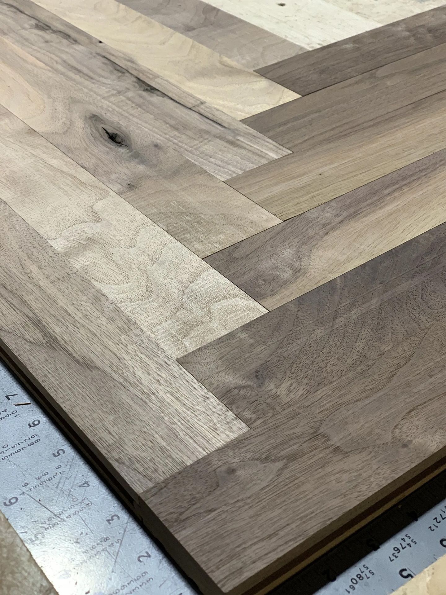 Walnut herringbone hardwood flooring