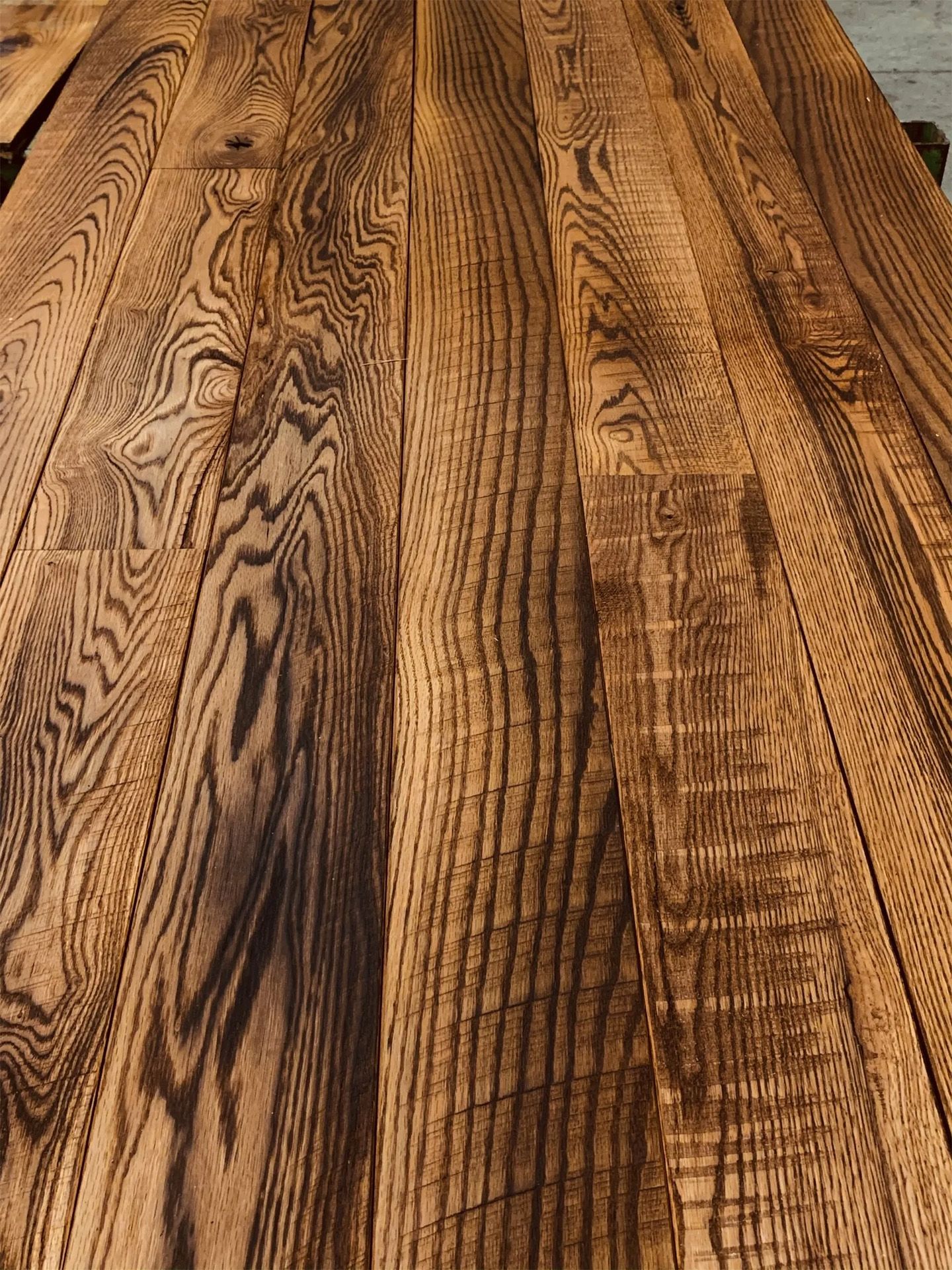 Charred & circle sawn white oak hardwood flooring