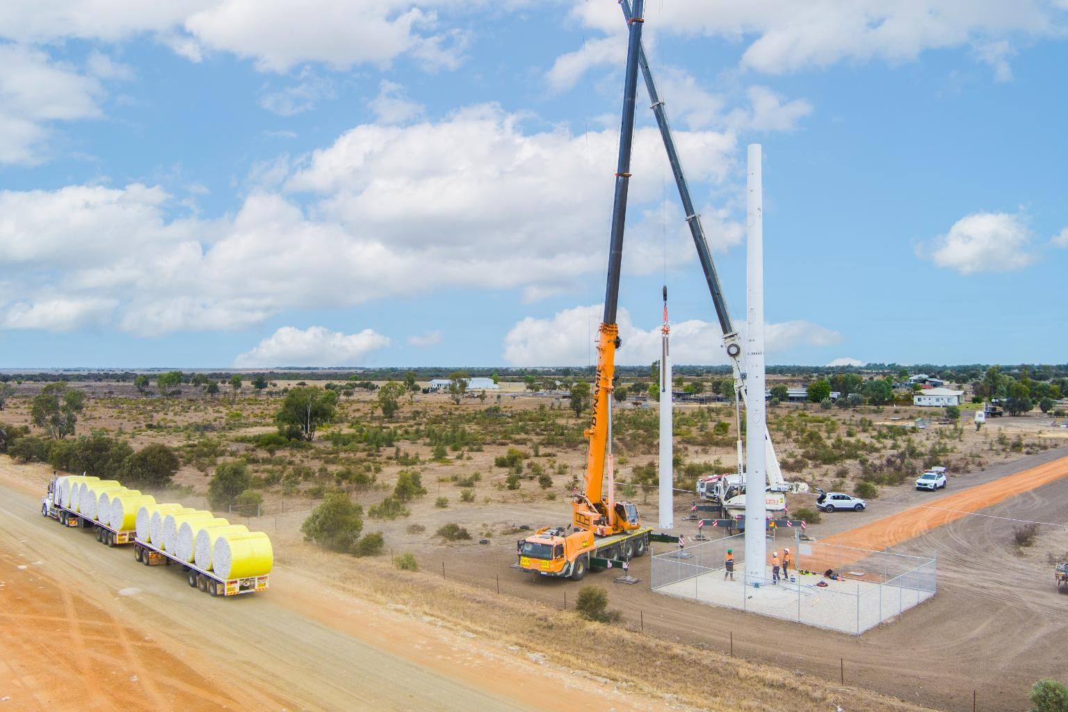 An Aerial View Of A Crane Lifting A Large Object In The Desert — Dynamic Crane Hire In Biloela, QLD
