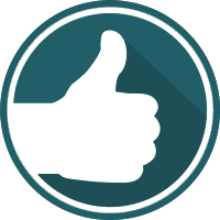 A white thumbs-up icon inside a teal circle.