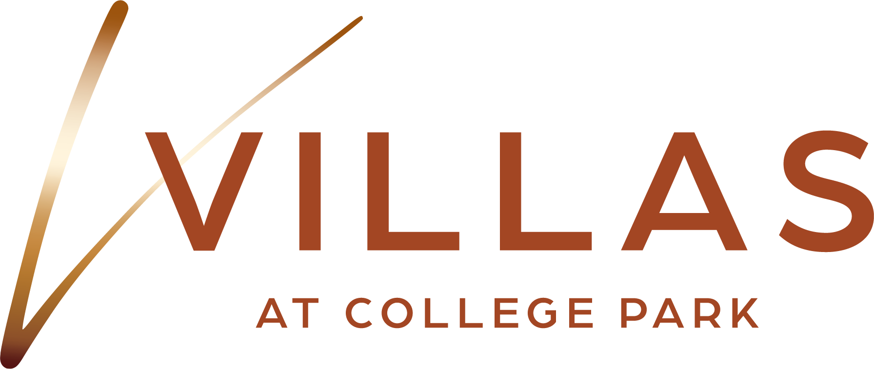 Logo: "VILLAS at COLLEGE PARK" in brown text with a gold, angled design element.