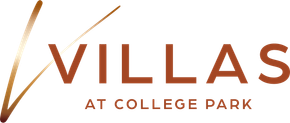 Logo: "VILLAS at COLLEGE PARK" in brown text with a gold, angled design element.