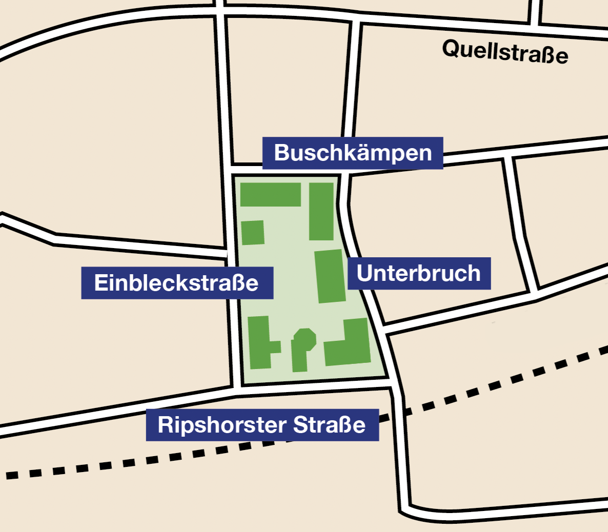 Kartenaussschnitt von Oberhausen Osterfeld. Die Einrichtungen des Sozialen Rings sowie die Straßennamen sind vermerkt.