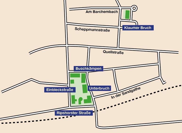 Kartenaussschnitt von Oberhausen Osterfeld. Die Einrichtungen des Sozialen Rings sowie die Straßennamen sind vermerkt.