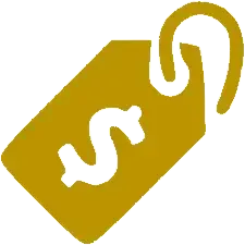 A yellow tag with a white swirl on it.