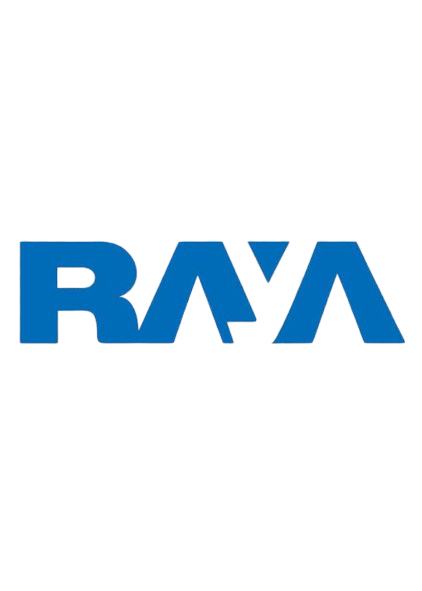 A blue raya logo on a white background