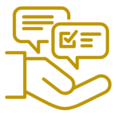 A hand holding two speech bubbles with a check mark on them.