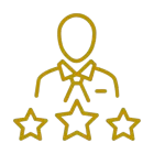 A line drawing of a man with three stars around his neck.