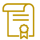 A gold icon of a certificate with a ribbon on it.