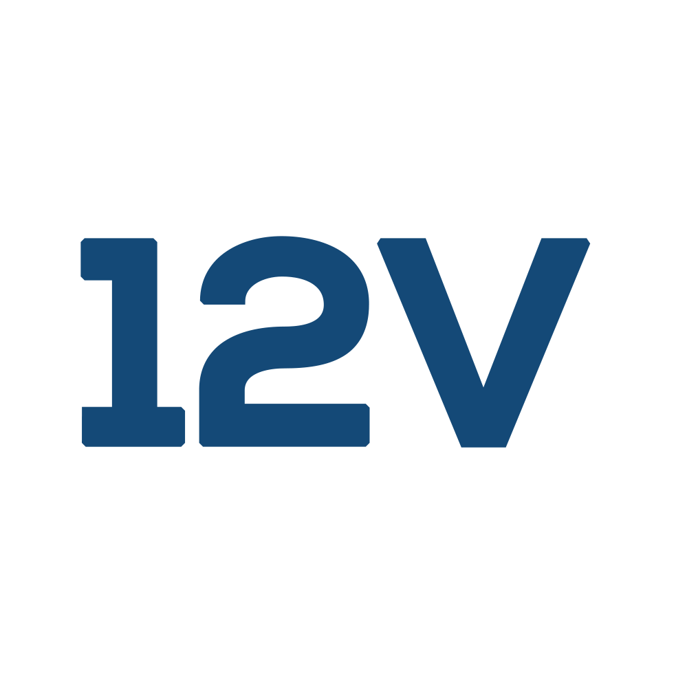 A blue 12v logo on a white background.