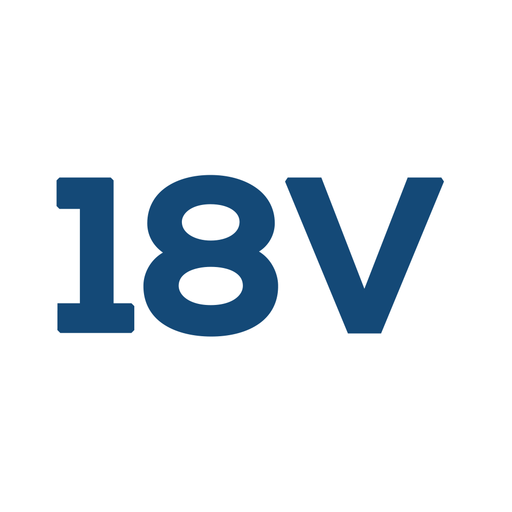 A blue 18v logo on a white background.