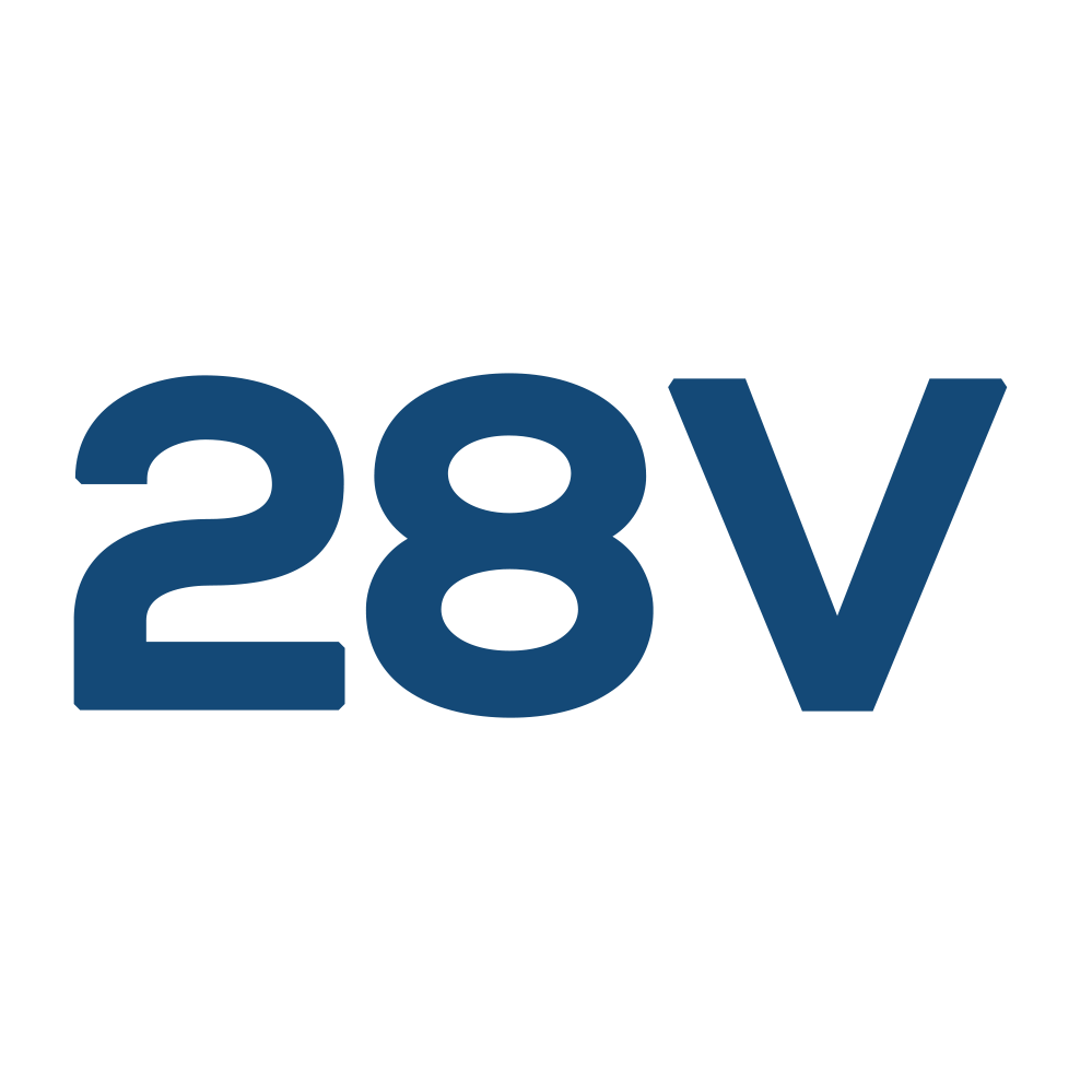 The word 28v is written in blue on a white background.