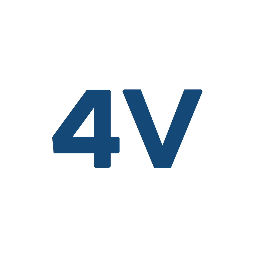 A blue 4v logo on a white background.