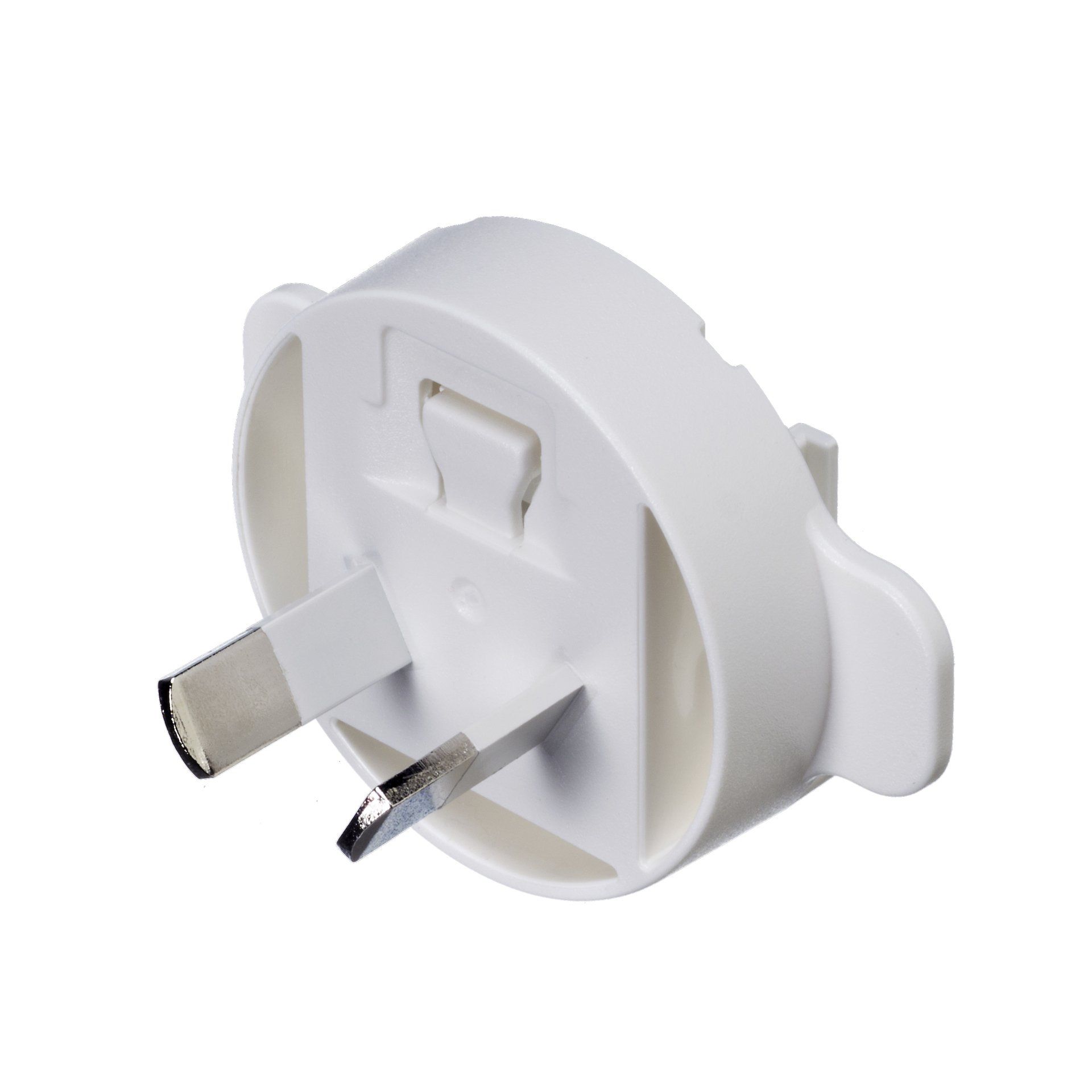 A close up of a white plug on a white background
