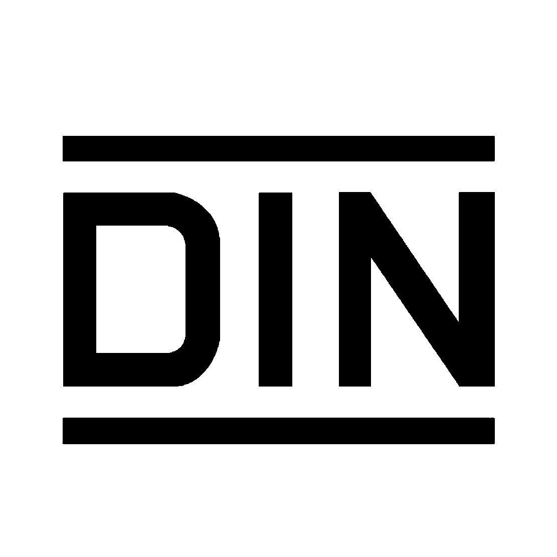 The word din is written in black on a white background.