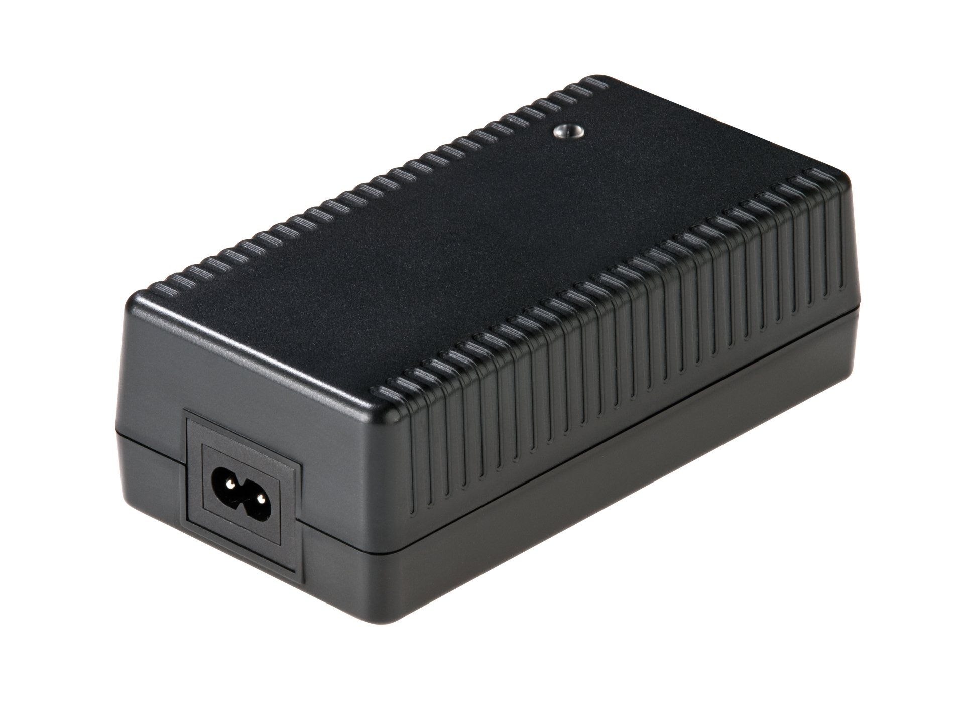 A black desktop power supply with two outlets