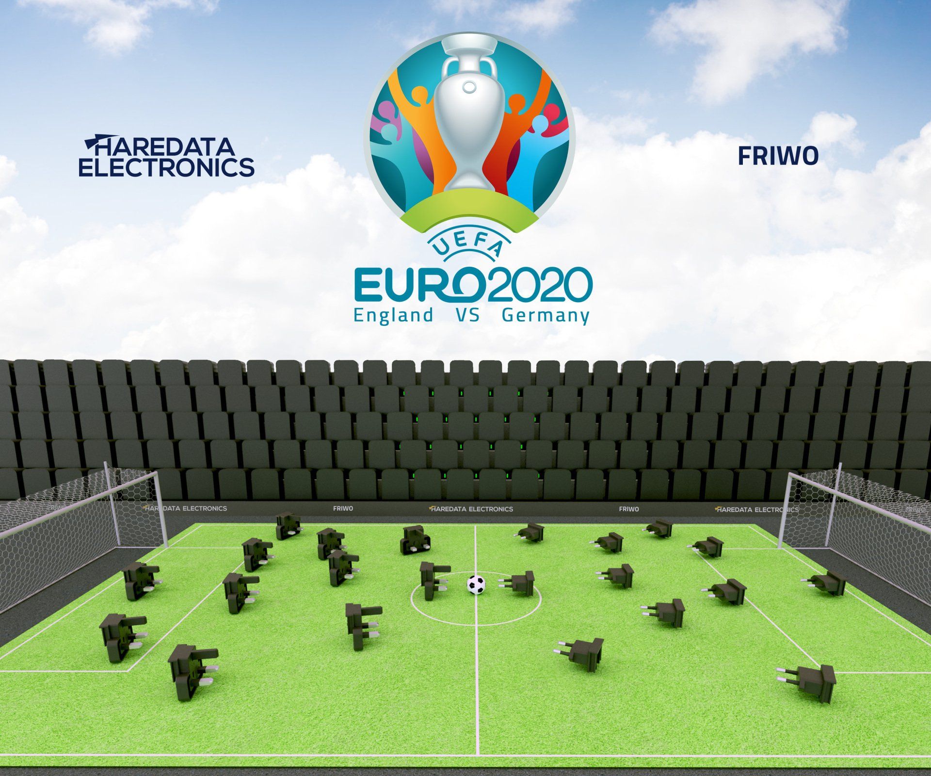 A football field with a logo for euro 2020 on it