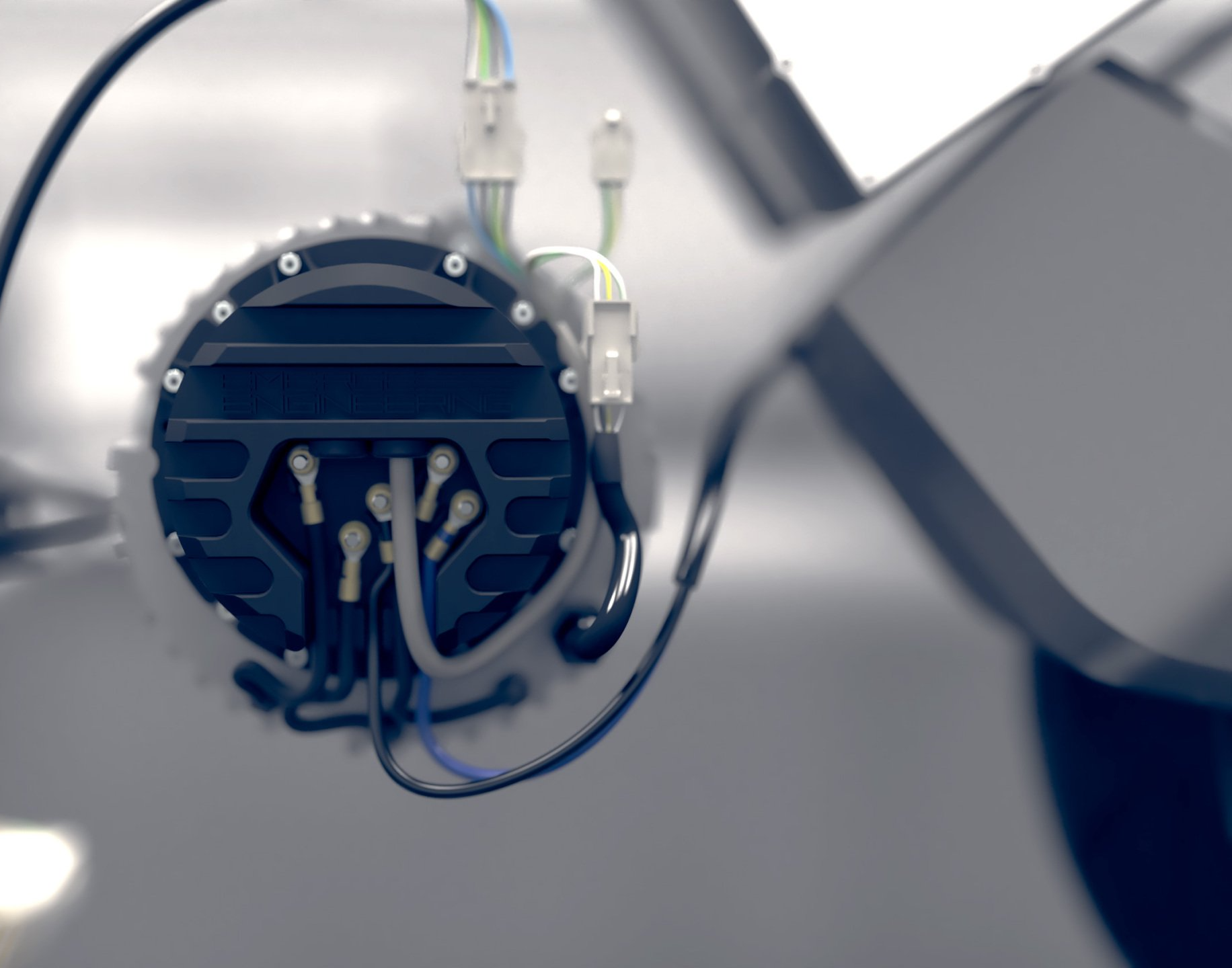 A close up of a motor with wires attached to it