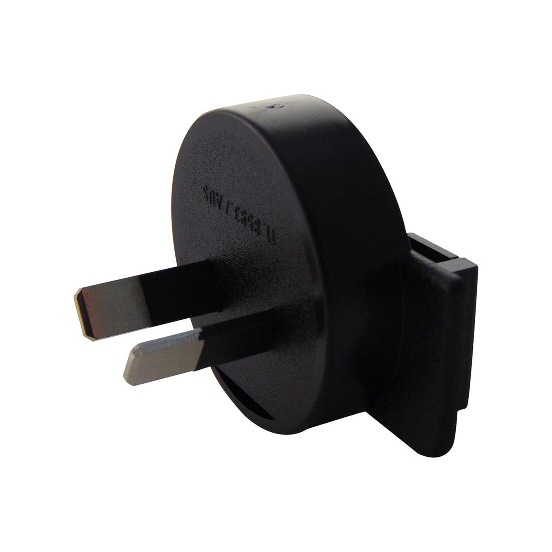 A close up of a black plug with the word safety on it