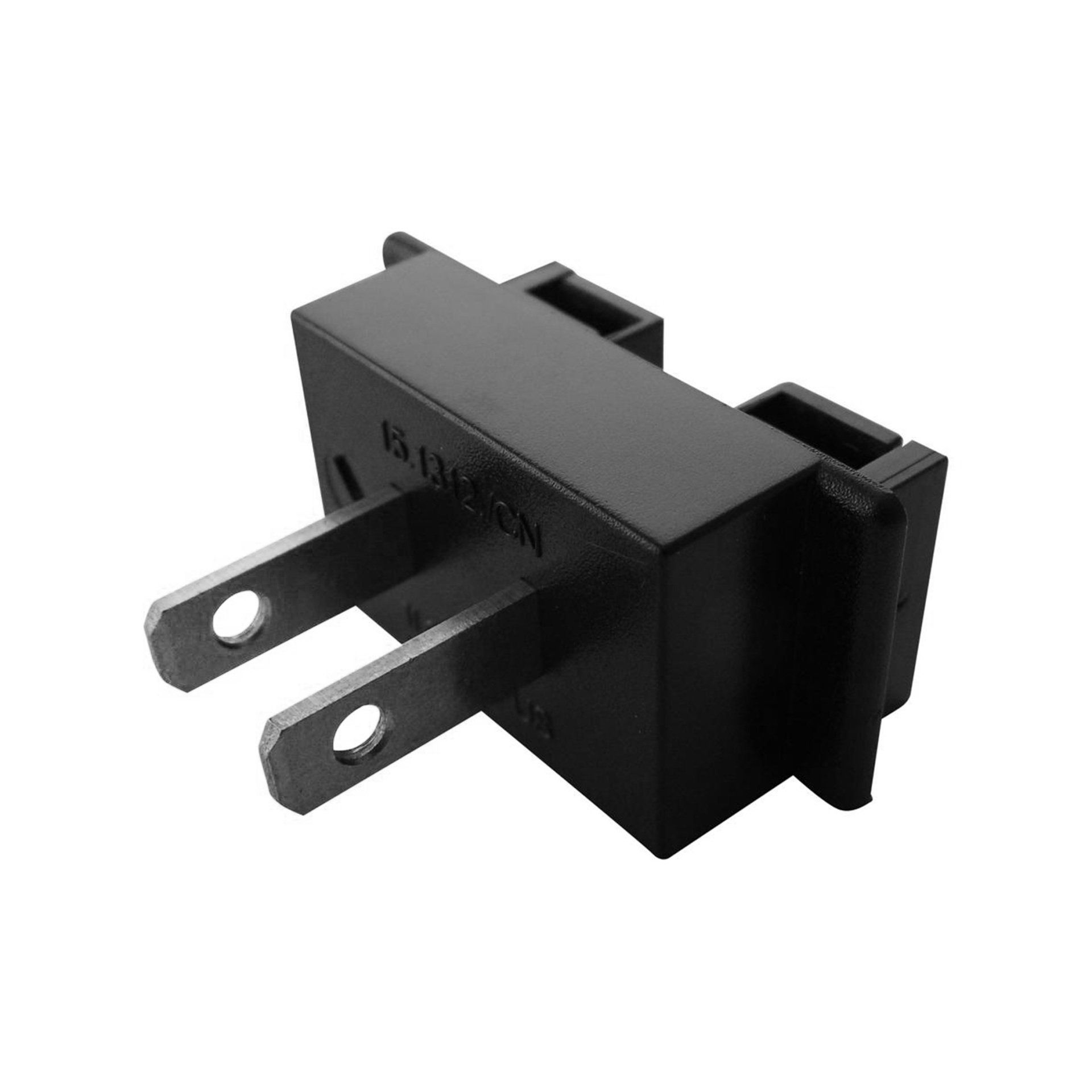 A close up of a black electrical plug that says ' johnson ' on it