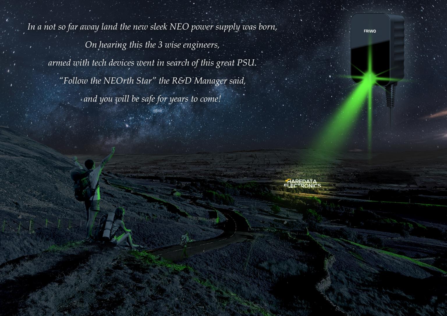 A person standing on a hill with a green light shining on them