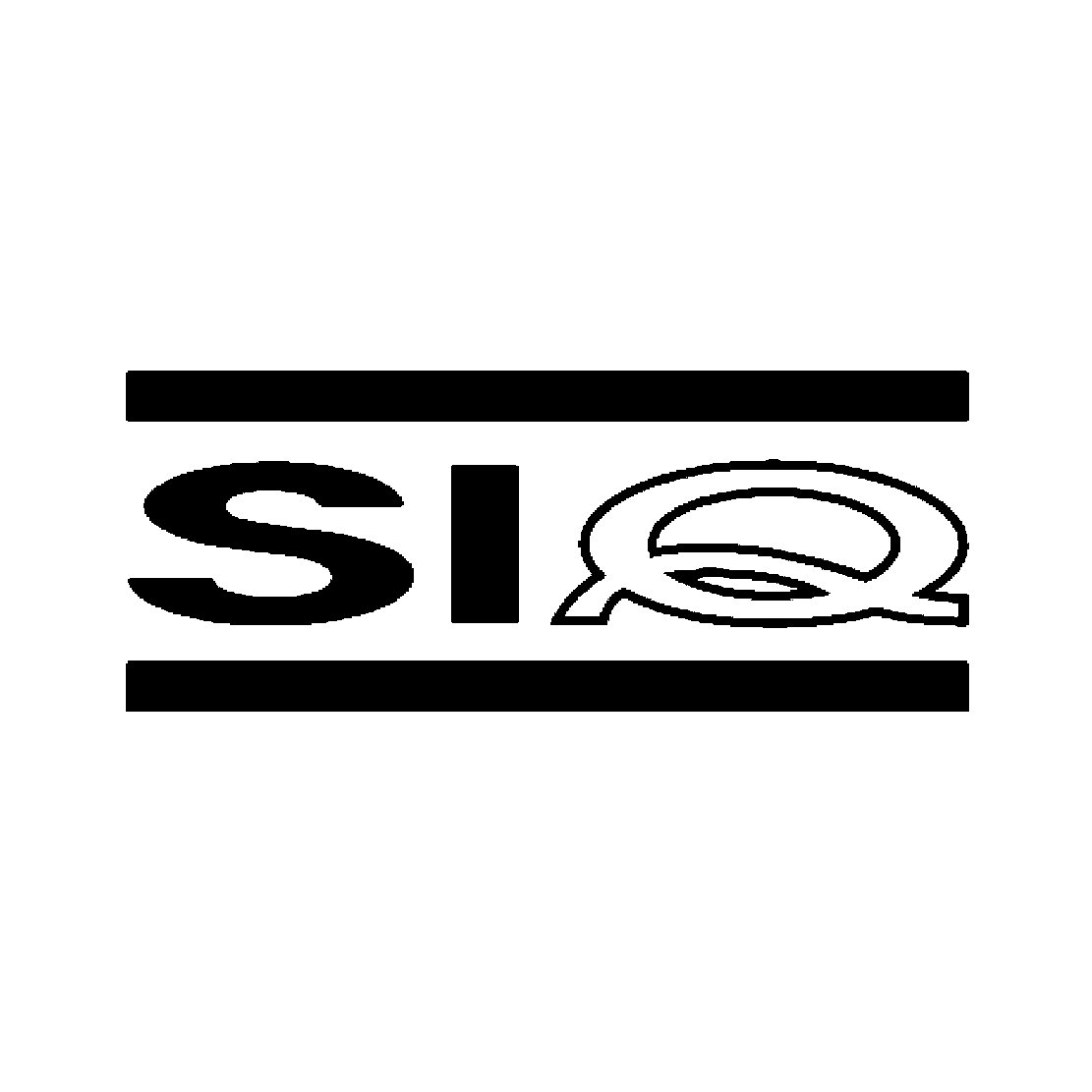 A black and white logo for a company called siq on a white background.
