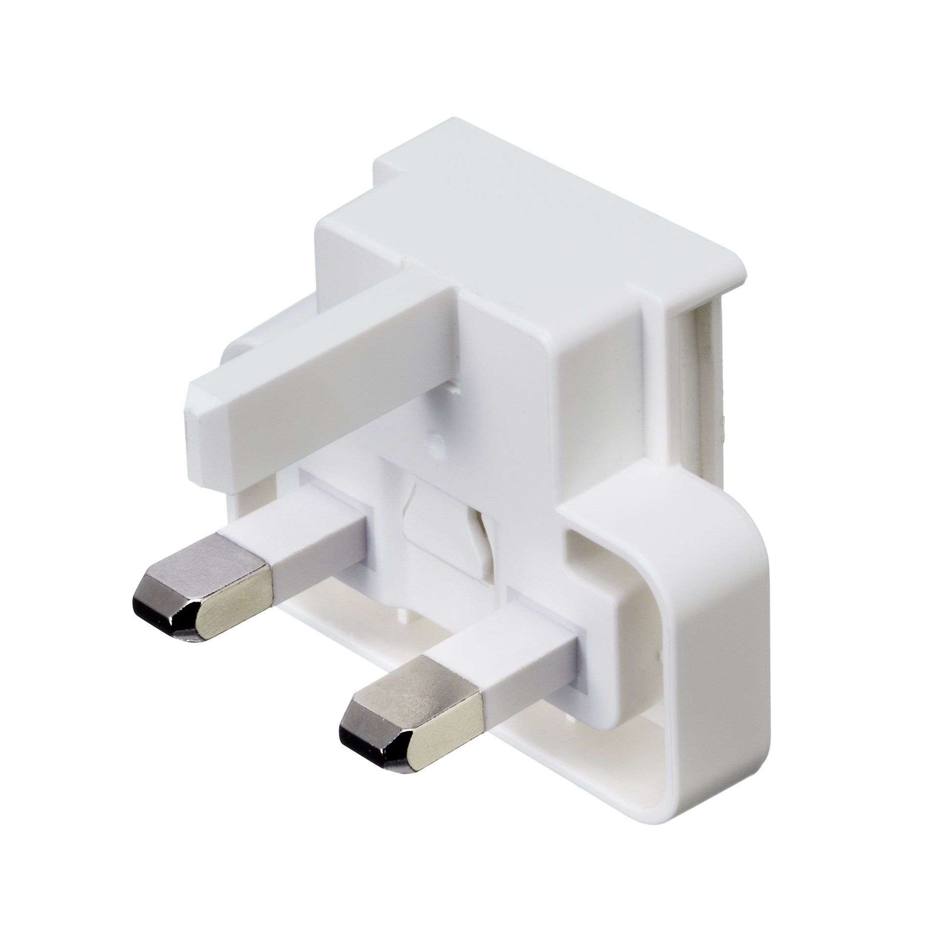 A close up of a white plug on a white background