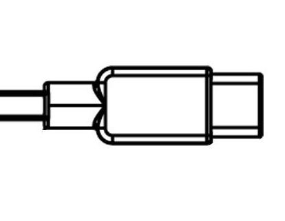 A black and white drawing of a usb cable on a white background.