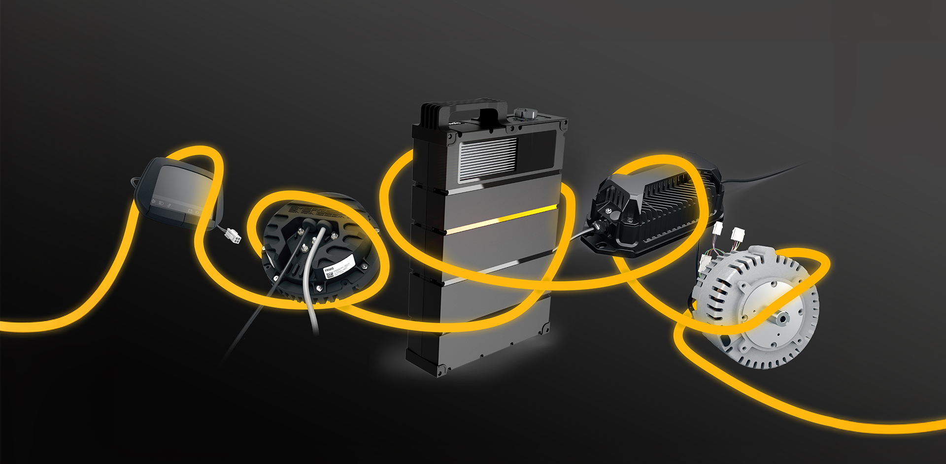 black chargers are laying on a black surface