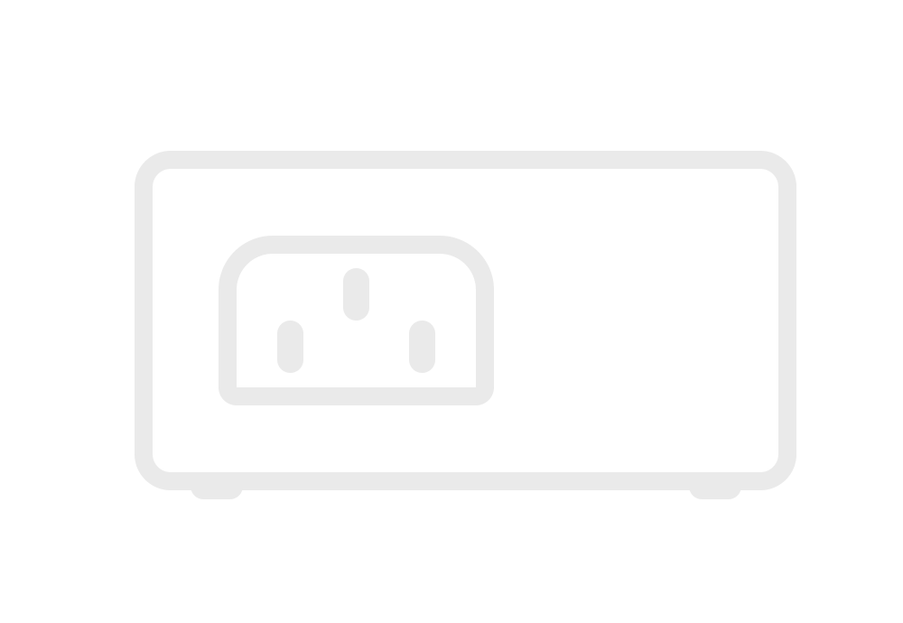 A line drawing of a desktop power supplies on a white background.