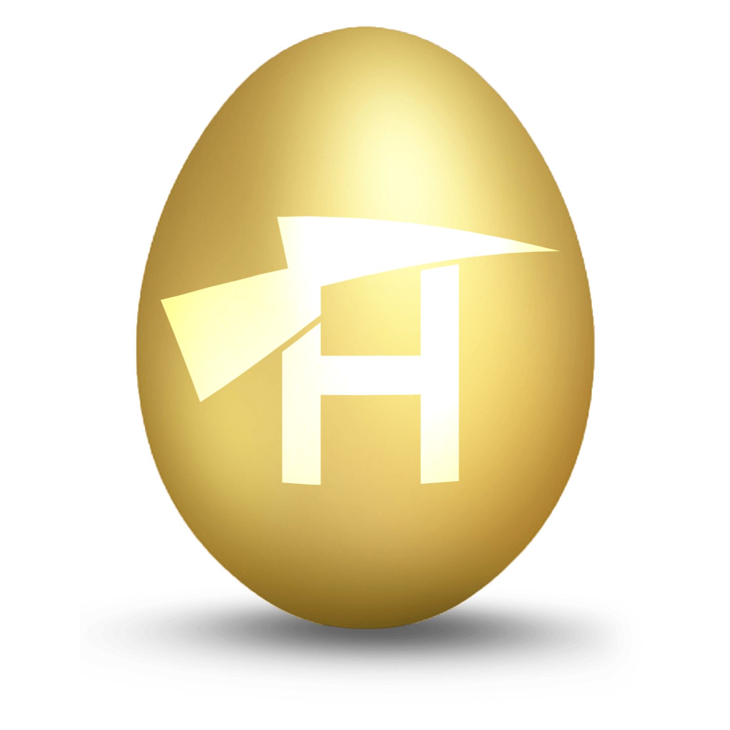 A golden egg with the letter h on it