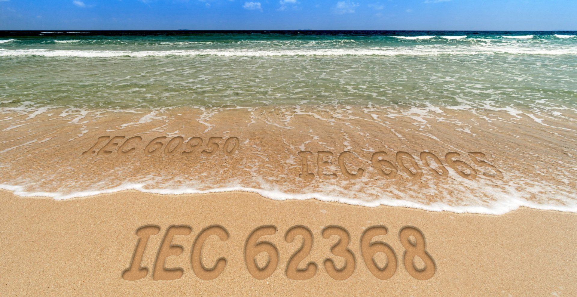 The word iec is written in the sand on the beach.