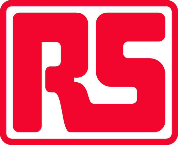 A red and white rs logo on a white background