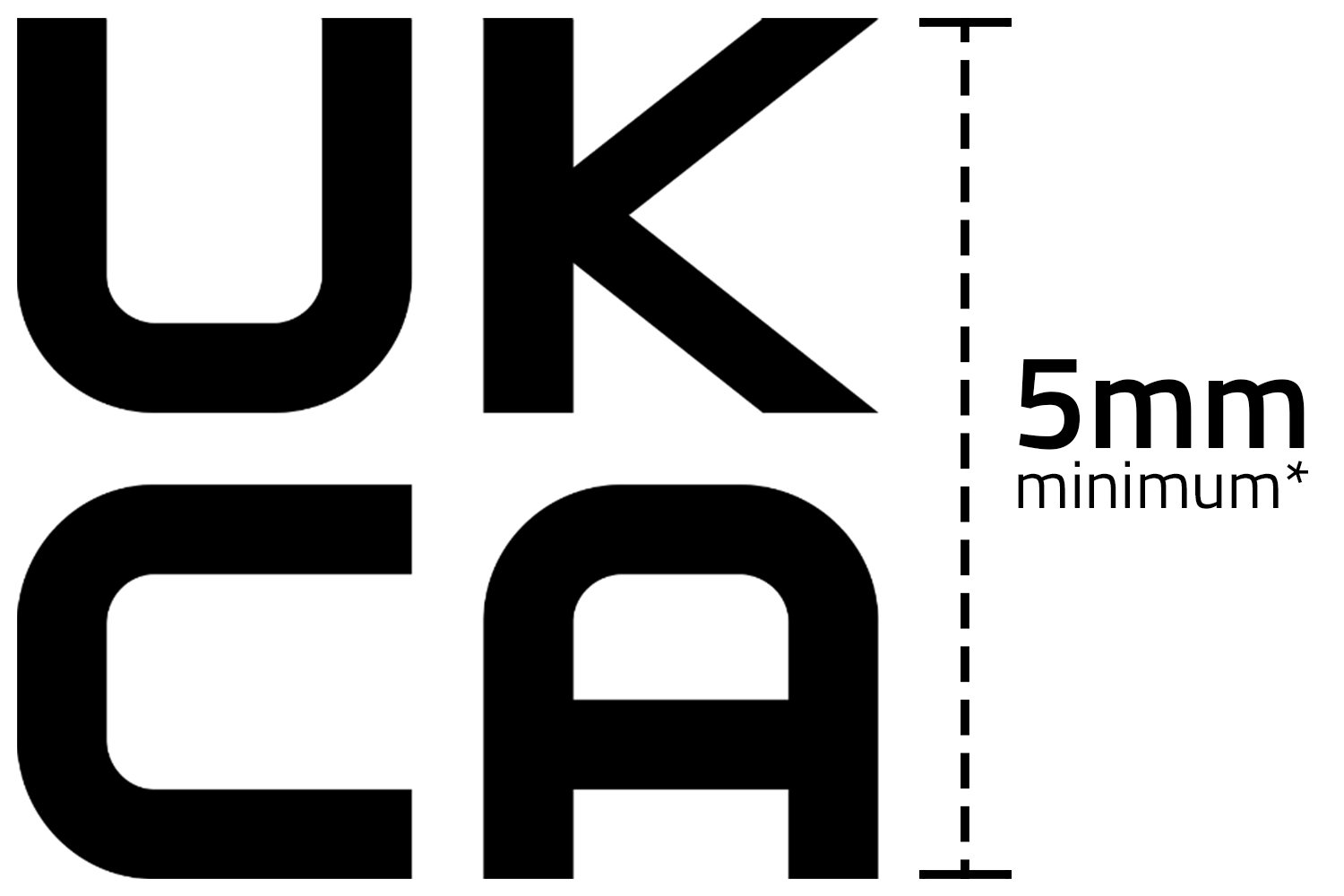 A black and white logo for uk ca with a 5mm minimum.