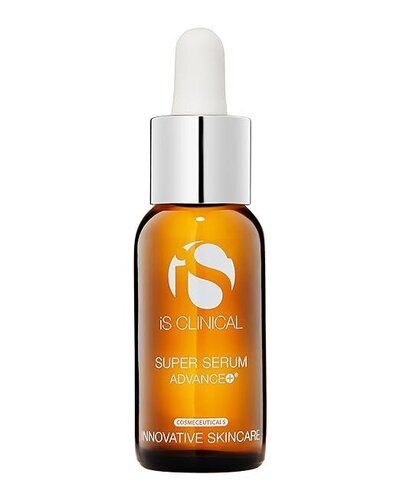 A bottle of is clinical super serum advanced on a white background.