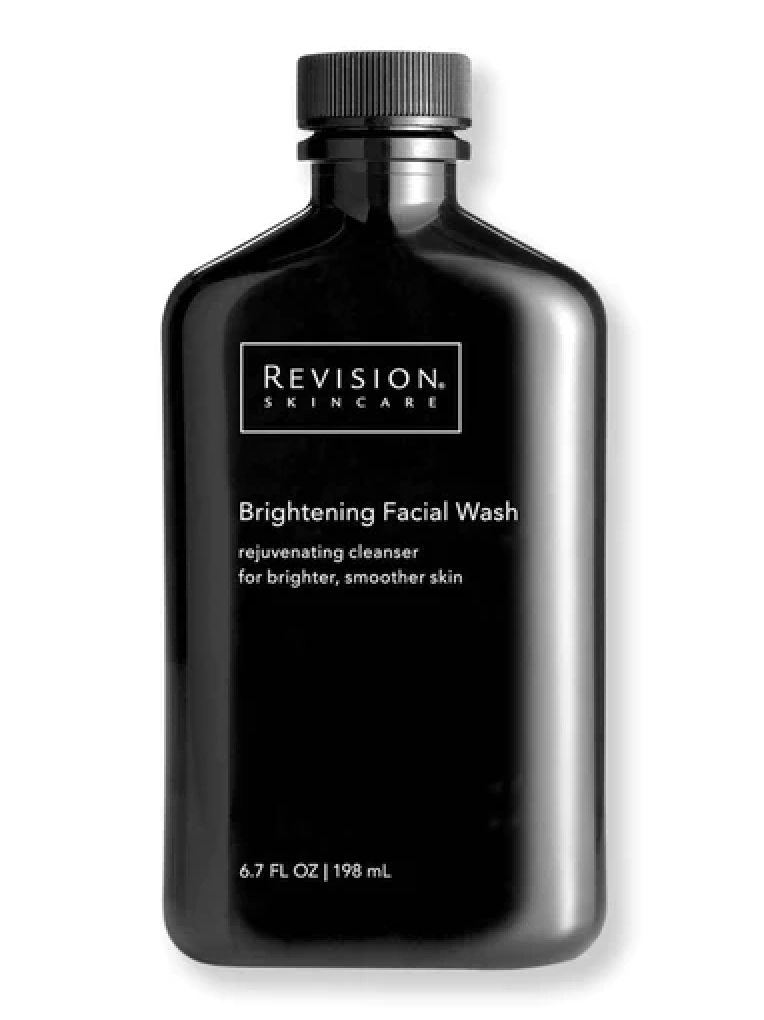 A black bottle of revision brightening facial wash