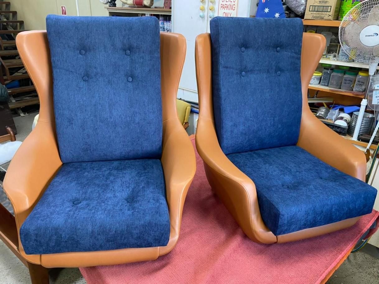 Two Chairs Are Sitting Next To Each Other On A Table — Aztak Upholstery In Manunda, QLD