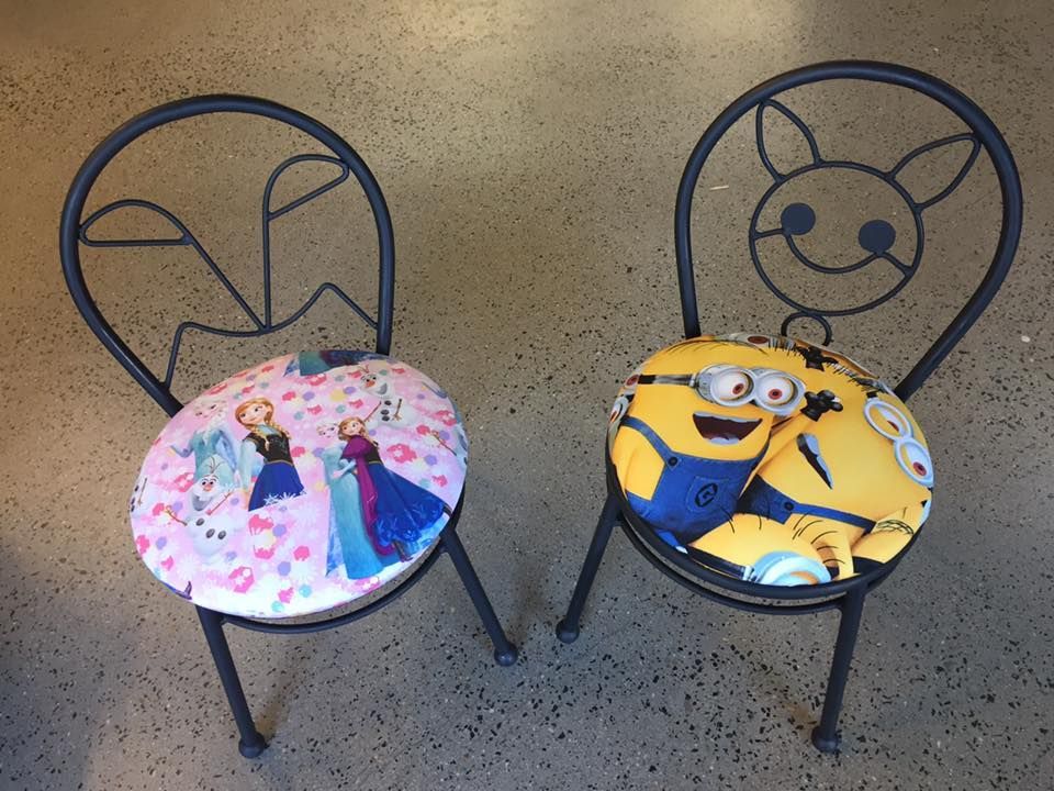 Two Children's Chairs With Frozen And Minions Cushions — Aztak Upholstery In Manunda, QLD