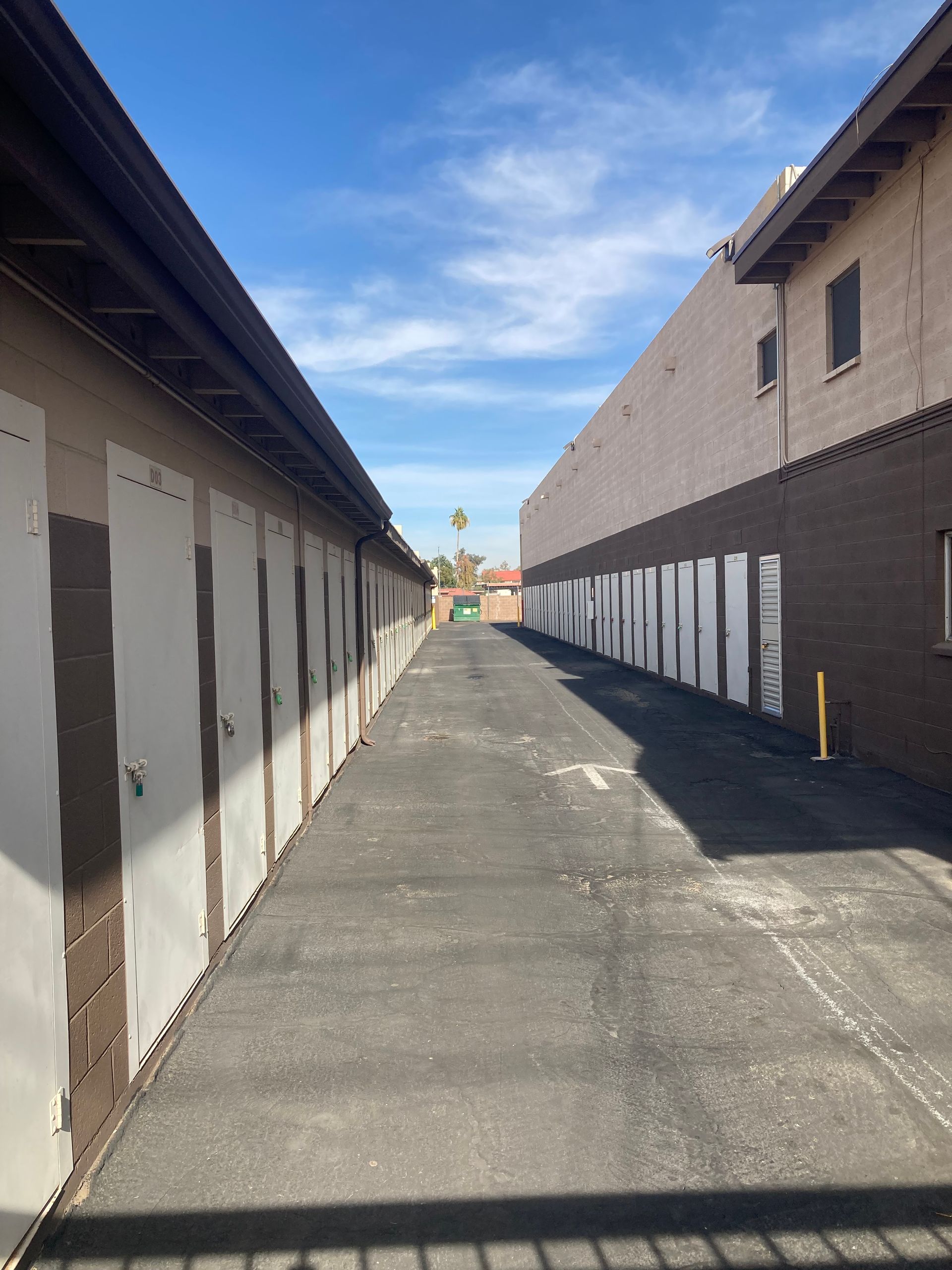 A row of storage units are lined up next to each other