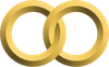 Two intertwined gold rings.