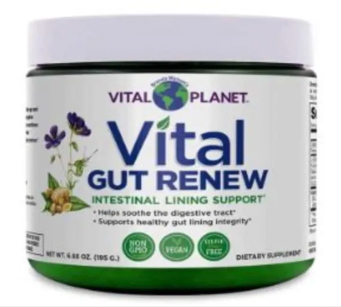 White container of Vital Gut Renew supplement, labeled