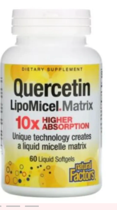 Bottle of Natural Factors Quercetin dietary supplement with 10X absorption claim.