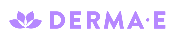 Logo for Derma E: a purple lotus flower and text