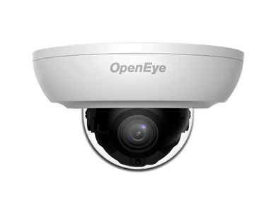 White OpenEye security dome camera.