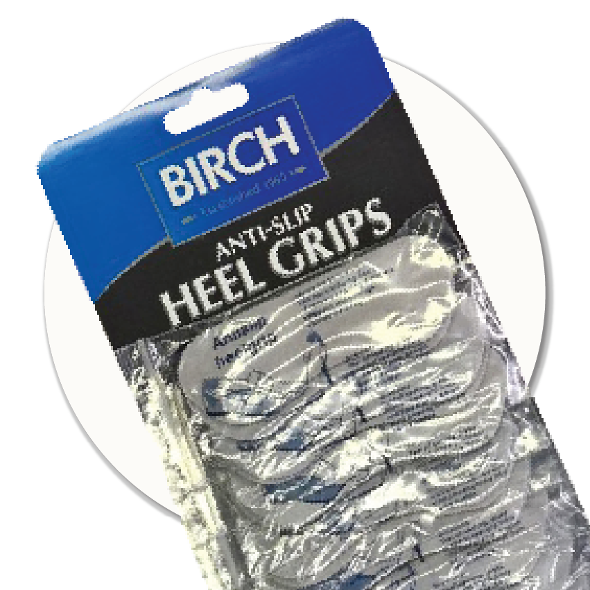 Pack of anti-slip heel grips in clear retail packaging, showing multiple cushioned inserts used to stop shoes slipping at the heel — available at Sole to Sole.