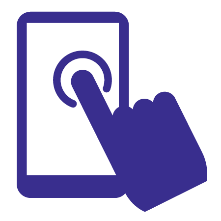 A hand is pressing a button on a tablet.