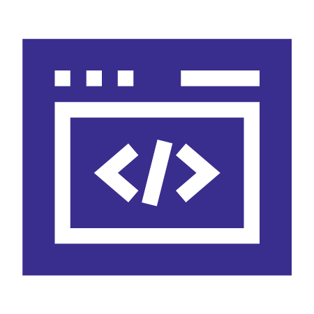 A computer monitor with a html code icon on it.