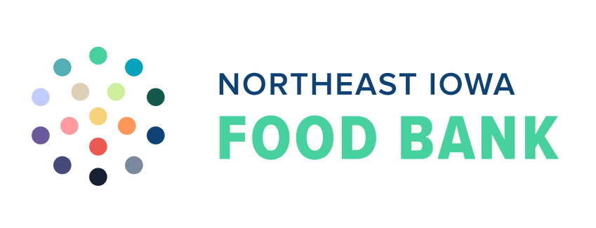 The northeast iowa food bank logo is a colorful circle with dots in it.