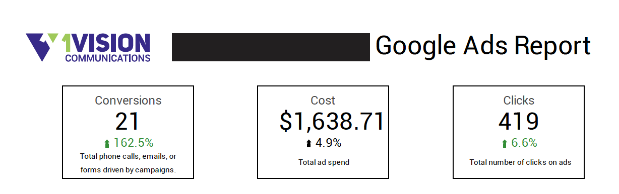 A google ads report for a company called vision